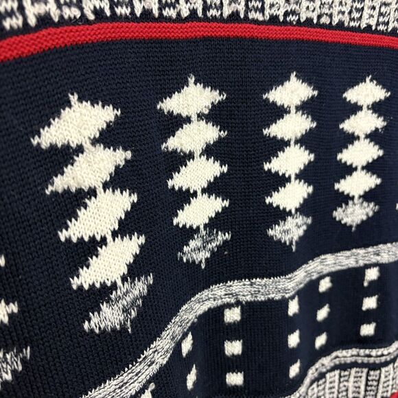 Vintage 90s Liz & Me 3D Knit Chunky Knit Sweater Geometric Navy Red White Med - Picture 3 of 6